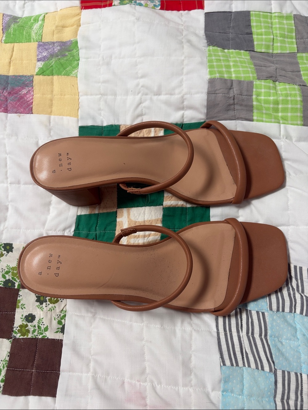 a new day Tan Double-Strap Slingback Block Heel Sandals